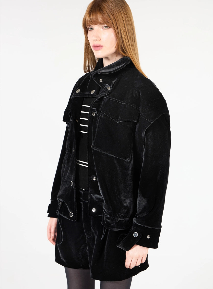 Velvet Jacket and Shorts Set – Black