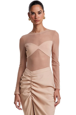 LONG SLEEVE TULE BODY WITH CUTOUT ON THE BUST