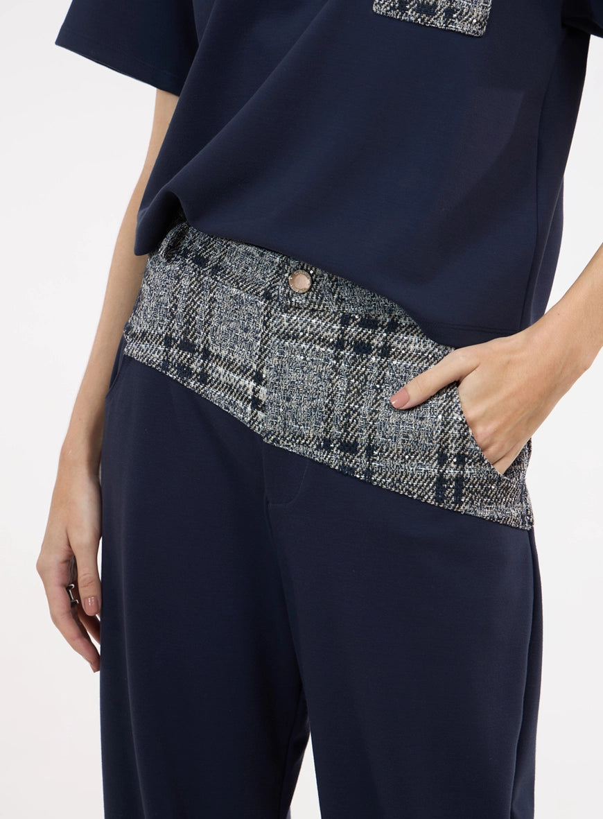 Barrel-Leg Pants with Tweed Detail