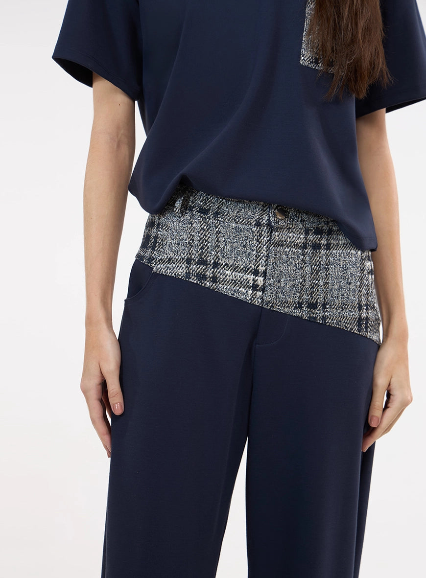 Barrel-Leg Pants with Tweed Detail
