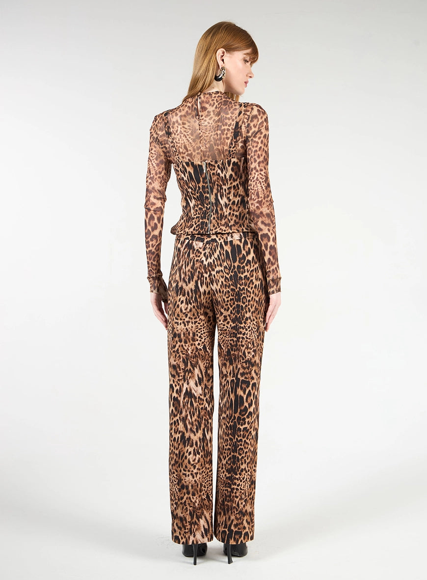 Leopard Print Twill Pants