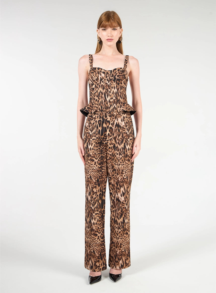 Leopard Print Twill Pants