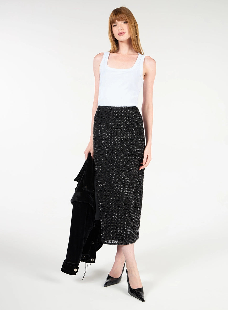 Midi Sequin Mesh Skirt