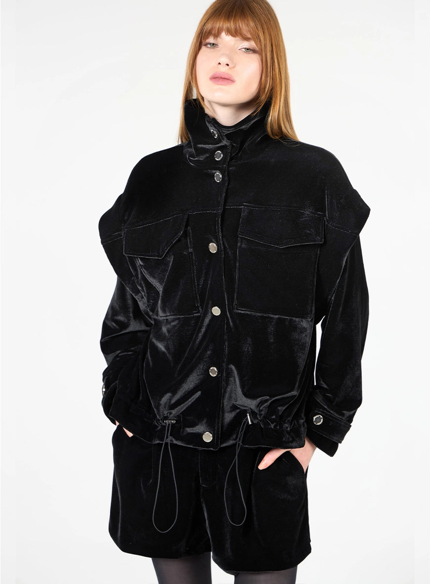 Velvet Jacket and Shorts Set – Black