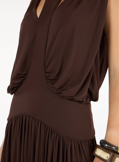 Long Tulle Dress with Cutouts – Brown