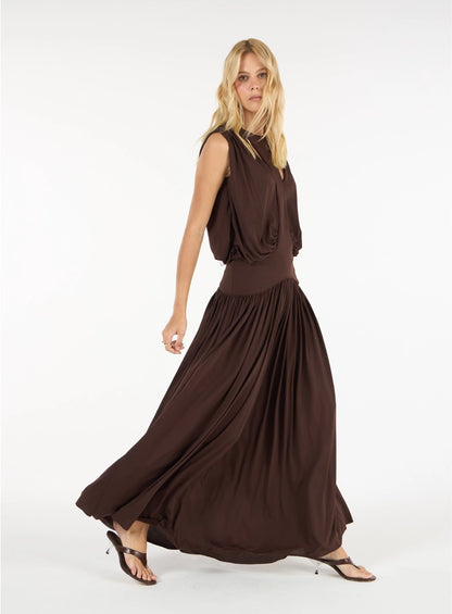 Long Tulle Dress with Cutouts – Brown