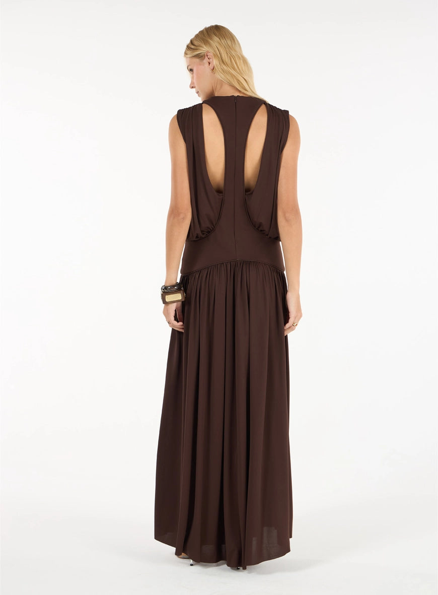 Long Tulle Dress with Cutouts – Brown