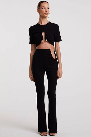 FLARE PANTS WITH METAL DETAIL AND SILVER BALL