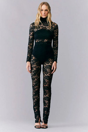 LONG SLEEVE HIGH NECK LACE JUMPSUIT