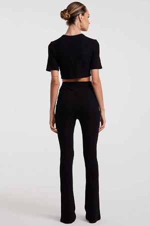 FLARE PANTS WITH METAL DETAIL AND SILVER BALL