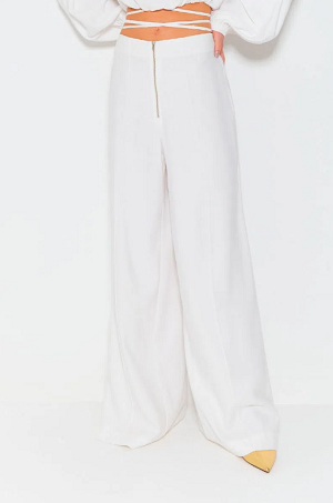 STRAIGHT PANTS WITH FRINGE AND METAL ZIPPER