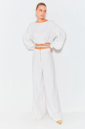 STRAIGHT PANTS WITH FRINGE AND METAL ZIPPER