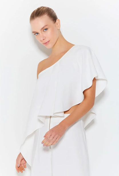 ONE SHOULDER BLOUSE WITH ASYMETRIC ROLLER