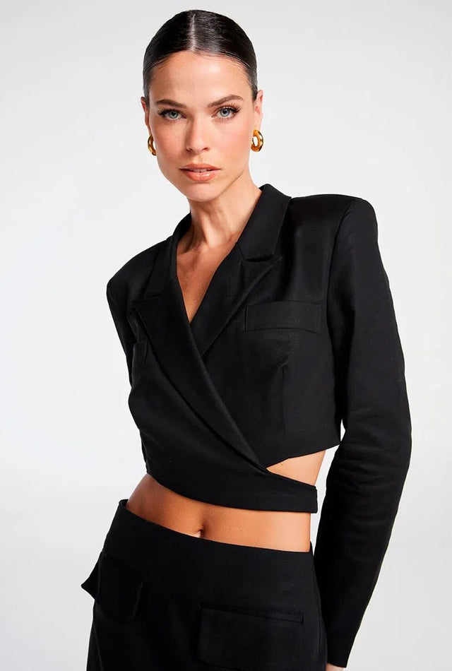 SHORT BLAZER WITH STRIPE AT THE HEMM
