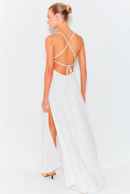 LONG SINGLE FRONT DRESS WITH RING ON THE BUST